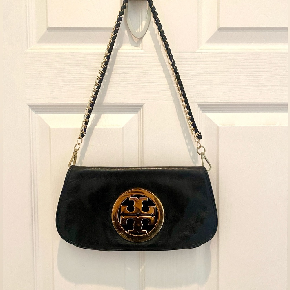 Tory Burch Leather Clutch with gold hardware.